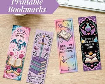 Printable Fantasy Bookmarks Funny Dragon & Magic Potion Book Lover Gifts Digital Book Accessories for Readers and Bibliophiles