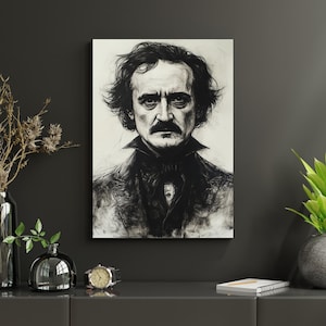Edgar Allan Poe Wall Art Print Gothic Literary Portrait Dark Academia Gift for Reader Horror Literature Home Decor Gift Lover Gift Idea