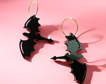Black Acrylic Dragon Hoop Earrings: Fantasy Book Lover Gift