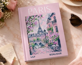 Personalized Paris Journal Custom Name Travel Journal Eiffel Tower Notebook Pink Paris Gift for Her French Aesthetic Diary for Travel