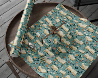 Floral Book Lover Wrapping Paper Vintage Inspired Gift Wrap Floral Reader&#39;s Gift Wrap Bookworm Wrapping Paper Cozy Booktok Gift Wrap