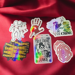 True Crime Fan Sticker Set for True Crime Junkies Murder Mystery Stickers Crime Scene Aesthetic Holographic Laptop Stickers