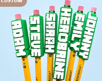 Custom Pencil Topper Personalized Name Gift Student School Supply Back to School Desk Accessory Classroom Writing Tool Kid Stationery Holder