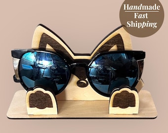 Reading Glasses Holder Wooden Fox Glasses Accessory Cute Animal Eyeglasses Stand for Desk or Nightstand Bookish Accessories Gift for Readers