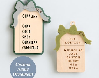 Personalized Family Christmas Ornament 2026 Custom Name Ornament with Bow Acrylic or Wood Ornament Family and Pet Name Keepsake