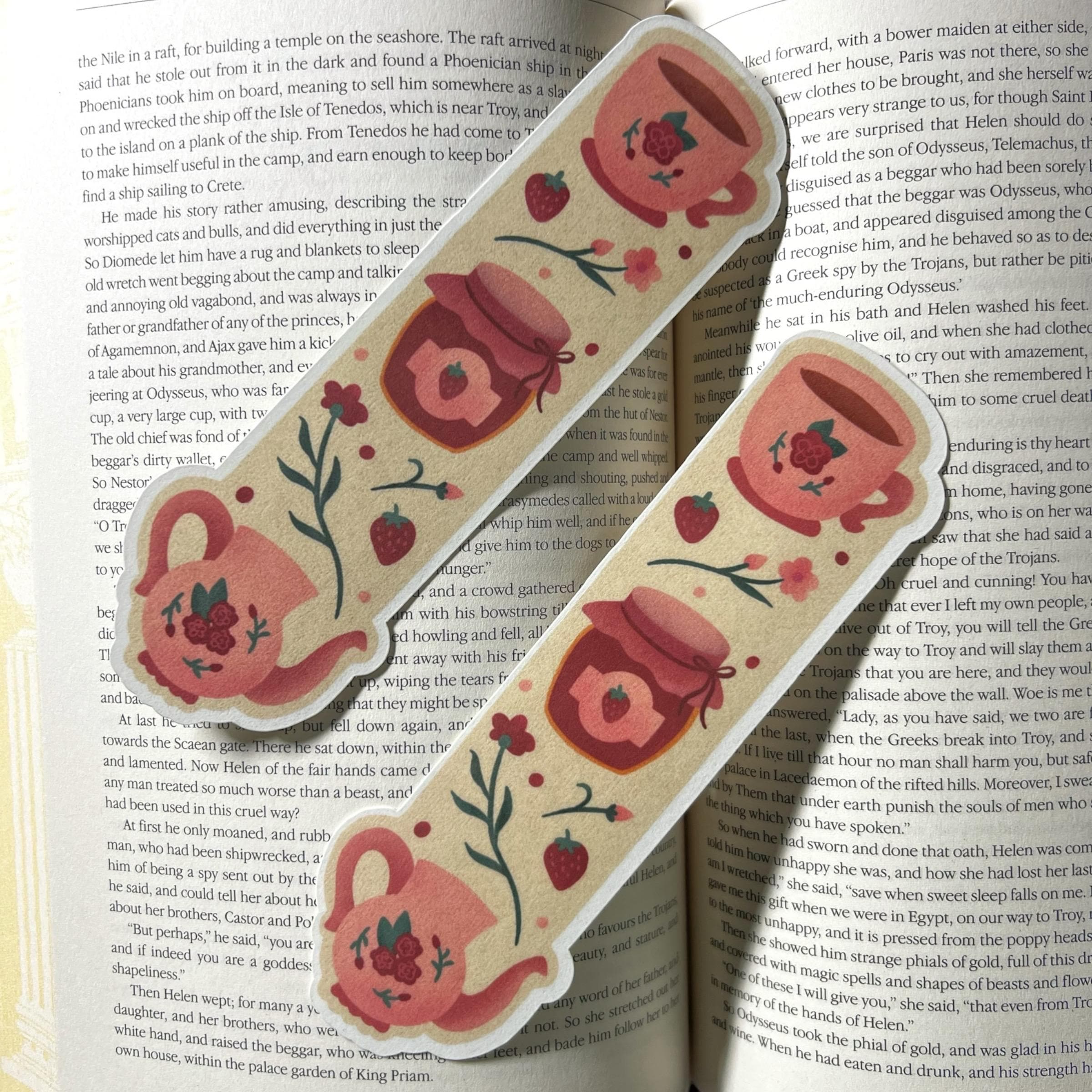 Tea Party Bookmark with Tassel or Cardstock Option Cute Strawberry and Teapot Design for Book Lovers Booktok Gift for Readers Bookworm