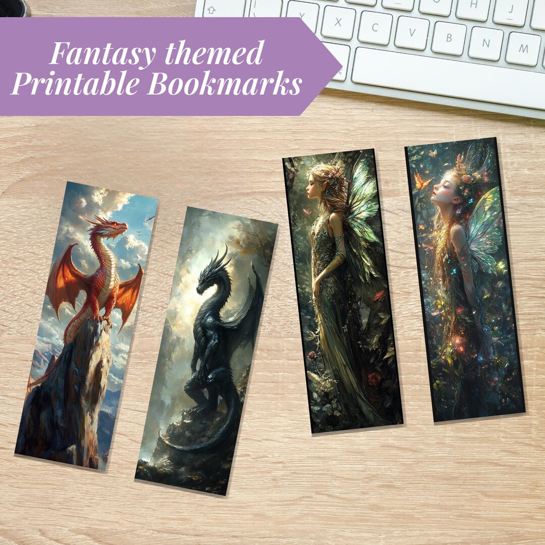 Fantasy Themed Printable Bookmarks Dragon and Fairy Bookmark Set Book ...