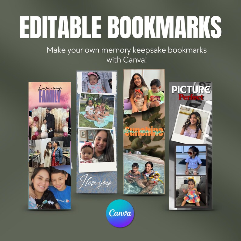 Editable Printable Photo Bookmarks Customizable Digital Bookmarks With ...