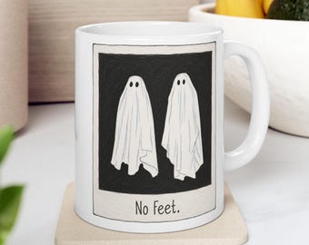 Ghost Mug Hand Drawn Spooky Coffee Cup No Feet Ghost Ceramic Mug Funny Halloween Ghost Gift for Movie Buff Gothic Kitchen Decor