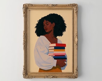 Book Lover Wall Art Print Black Girl Magic Reading Decor Feminine Bookish Poster Reader Gift Literary Home Decor