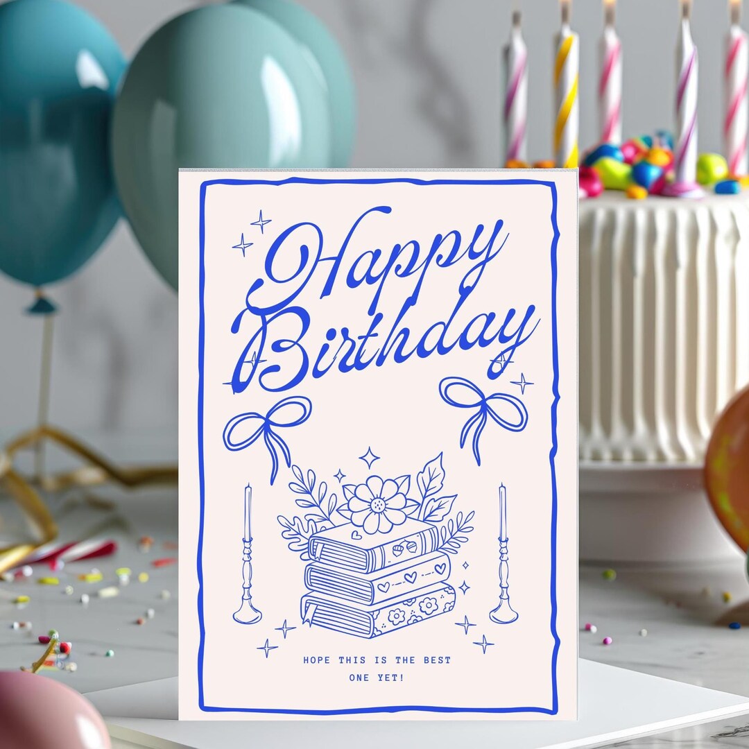 Literary Birthday Gift Book Theme Floral Design Reader Celebration Card ...