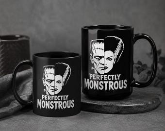 Perfectly Monstrous Mug Gothic Halloween Coffee Mug Classic Monster Couple Cup Spooky Horror Lover Gift Black White Halloween Mug