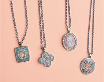 Regency Era Cameo Necklace Jane Austen Inspired Pearl Pendant Romantic Vintage Jewelry for Women Victorian Floral and Opal Charm Gift