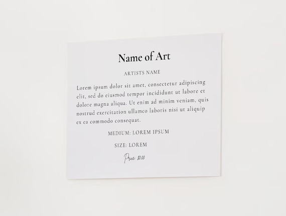 Editable  Museum Art Information Card Template Digital Download for Gallery Exhibit Labels Customizable Artwork Display Cards