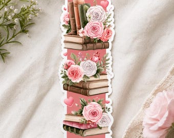 Floral Book Bookmark Pink Rose Bookmark for Readers Vintage Books Die Cut Bookmark Romantic Bookish Gift Cottagecore Reading Accessory