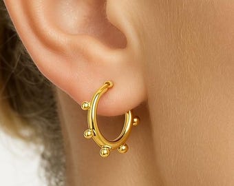 Gold Plated Sterling Silver Hoop Earrings | Minimalist Dainty Jewelry