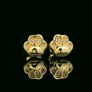 Tiny Stud Pet Paw Earrings with Stones | Sterling Silver Paw Print Earrings | Gold Dog Paw Earrings | Pet Jewelry | Dog Lover, Gift for Her