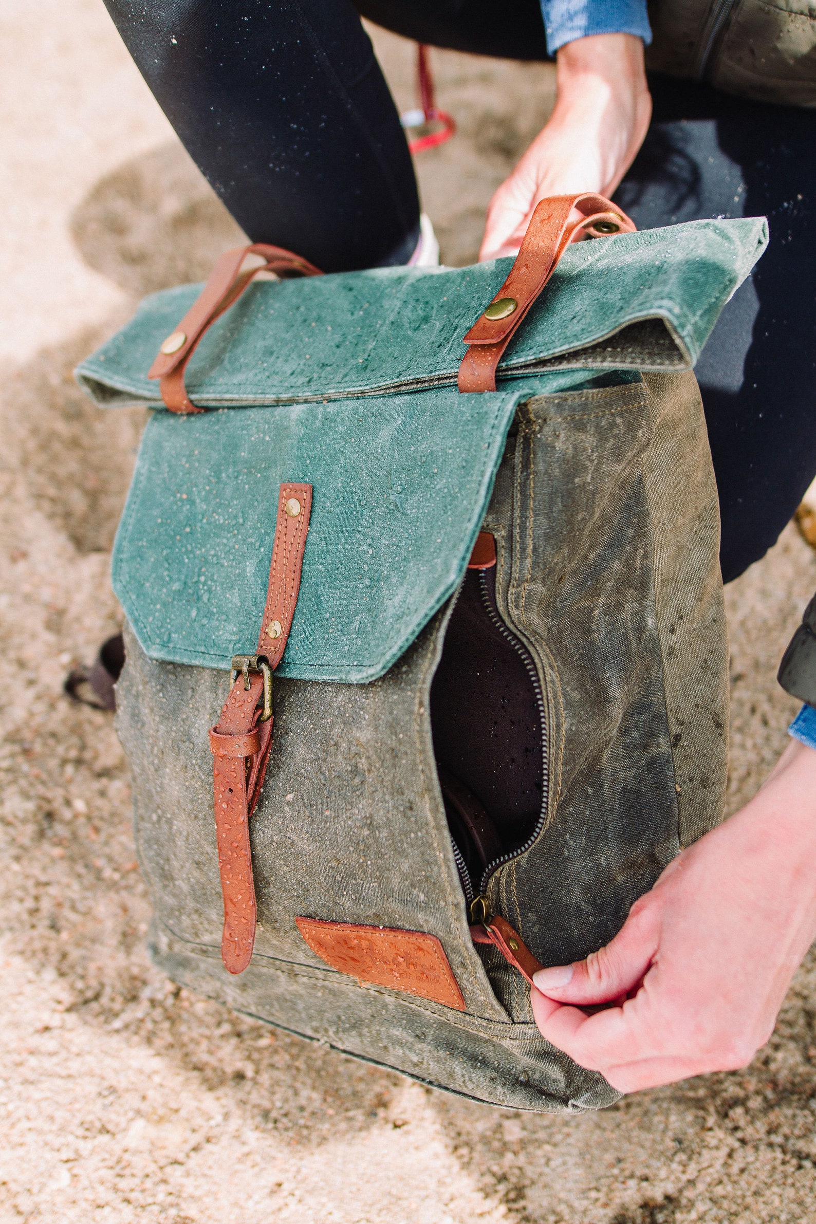 Waxed Canvas Adventure Hiking Backpack Khaki Gray Blue Green Etsy