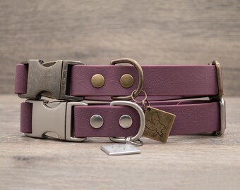 Plum Purple - Waterproof Quick Release Dog Collar - COBRA Pet Collar - Antique Brass + Nickel Matte