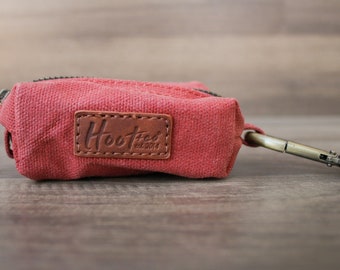 Waxed Canvas Poop Bag Holder - Coral Pink Red - Pet Leash Clip On Accessory - Waste Bag Holder