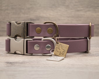 Wisteria Purple - Waterproof Quick Release Dog Collar - COBRA Pet Collar - Antique Brass + Nickel Matte