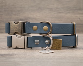 Slate Blue - Waterproof Quick Release Dog Collar - COBRA Pet Collar - Antique Brass + Nickel Matte