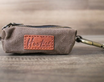 Waxed Canvas Poop Bag Holder - Brown Khaki - Pet Leash Clip On Accessory - Waste Bag Holder