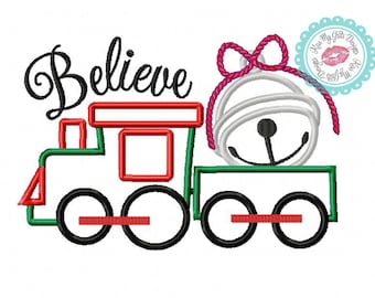 Believe Train Machine Embroidery Applique Design