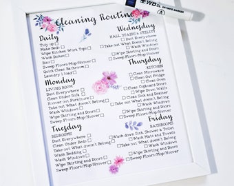 Cleaning Routine, Dry Erase Planner, Weekly Cleaning Checklist, Family Chores, Daily Jobs, Household Chores, Housework list, Framed Planner