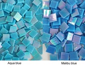 Iridescent glass mosaic tiles, 20x20 mm (3 4 inch), Opalescent, Aqua blue Malibu blue
