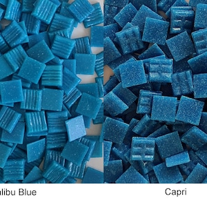Vitreous glass mosaic tiles, 20x20 mm (3/4 inch), Malibu blue / Capri