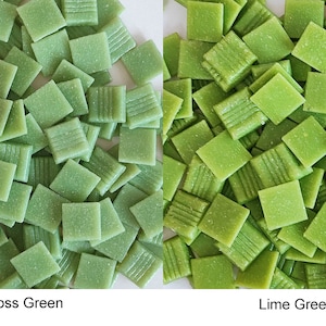 Vitreous glass mosaic tiles, 20x20 mm (3/4 inch), Moss green / Lime green