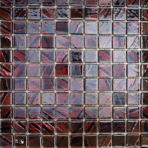 Iridescent glass mosaic tiles, 25x25 mm (1 inch), Opalescent, Maroon black