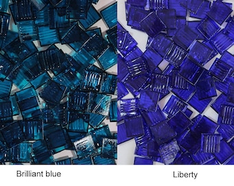 Vitreous glass mosaic tiles, 20x20 mm (3/4 inch), Transparent, Brilliant blue / Liberty