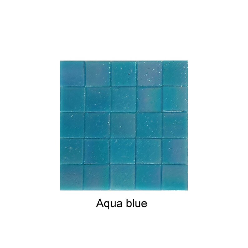 Iridescent glass mosaic tiles, 20x20 mm 3/4 inch, Opalescent, Aqua blue / Malibu blue image 4