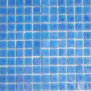 Iridescent glass mosaic tiles, 15x15 mm (1/8 inch), Opalescent, Azure blue
