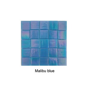 Iridescent glass mosaic tiles, 20x20 mm 3/4 inch, Opalescent, Aqua blue / Malibu blue image 8