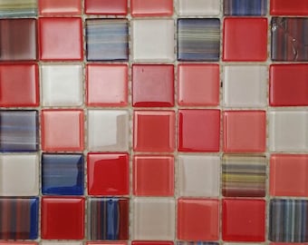 Glass mosaic tiles, 25x25 mm (1 inch), Retro stripe / Cherry