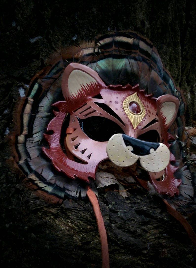 ready to ship Carnelian Leather Lion mask