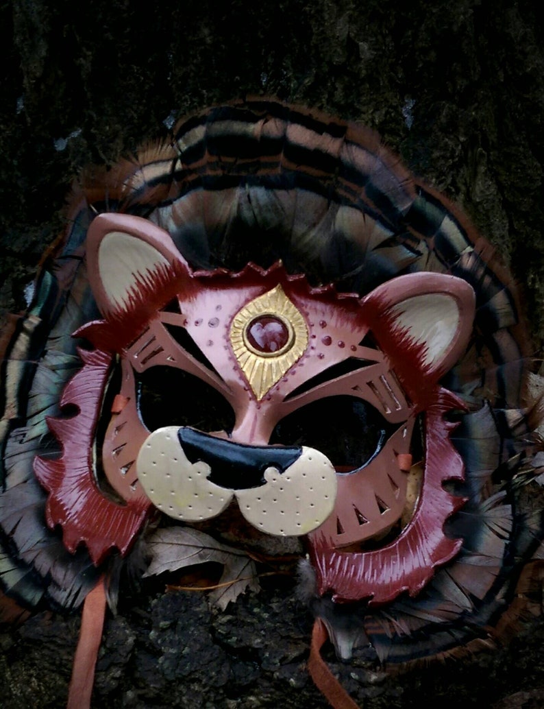 ready to ship Carnelian Leather Lion mask