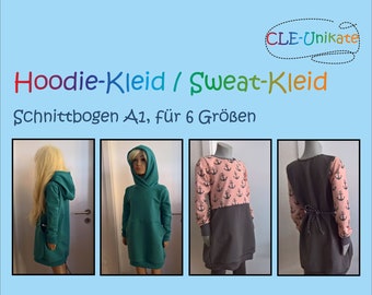 Schnittbogen Hoodie-Kleid / Sweat-Kleid, Größen 86/92 bis 146/152