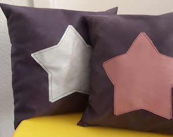 Cushion cover with star, soft faux leather, for 30 x 30 cm cushions, 7 color variations