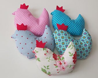 Sewing pattern, small colorful chickens