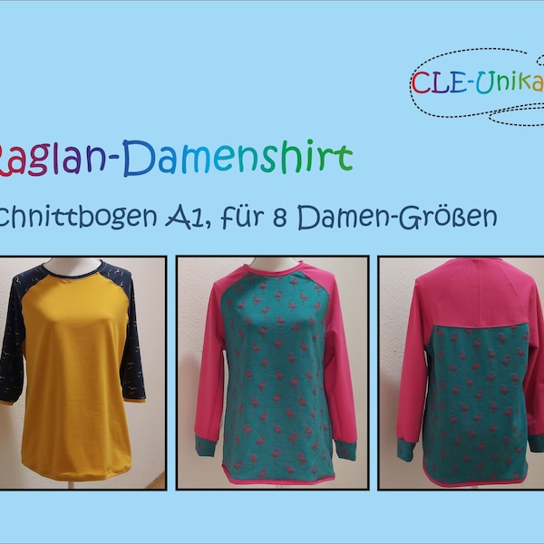 Schnittbogen Raglan-Damenshirt, Größen 34 bis 46