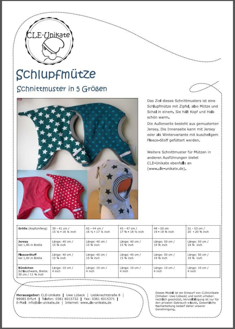 Schnittmuster Schlupfmütze 5 Größen | Etsy