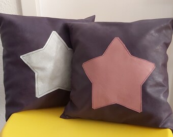 Sewing package cushion cover with star, faux leather, 30 x 30 cm, for sewing beginners, 7 color variations