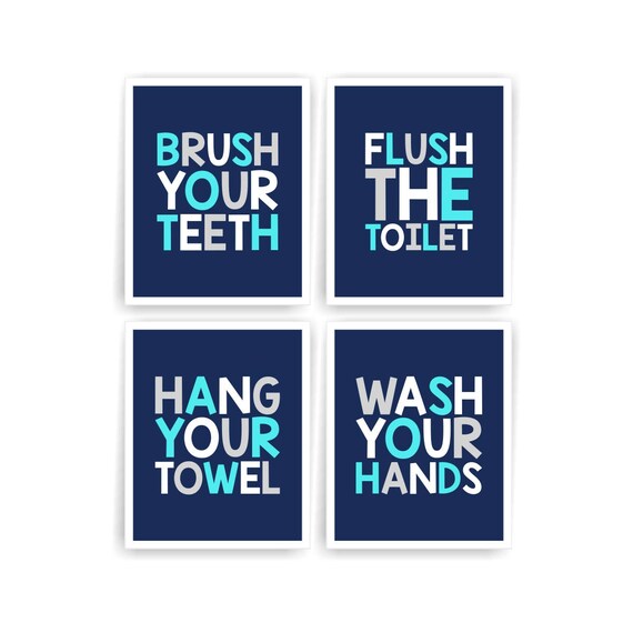 Kids Bathroom Art Boy Bathroom Decor Aqua Navy Bathroom Wall Etsy