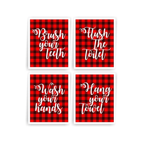 Buffalo plaid bathroom signs Kids bathroom wall art prints ...