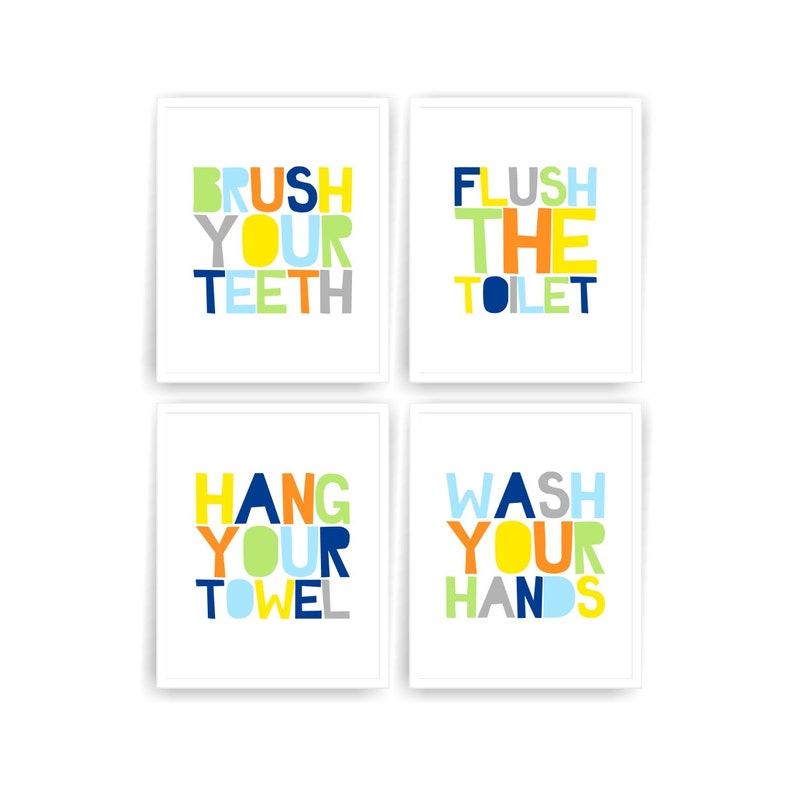 Bathroom art prints Kids bathroom rules multicolor boy Etsy
