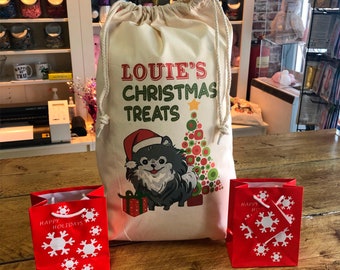 Personalised Dog Santa Sack PUG Christmas Bag Xmas Treat Gift CDS91